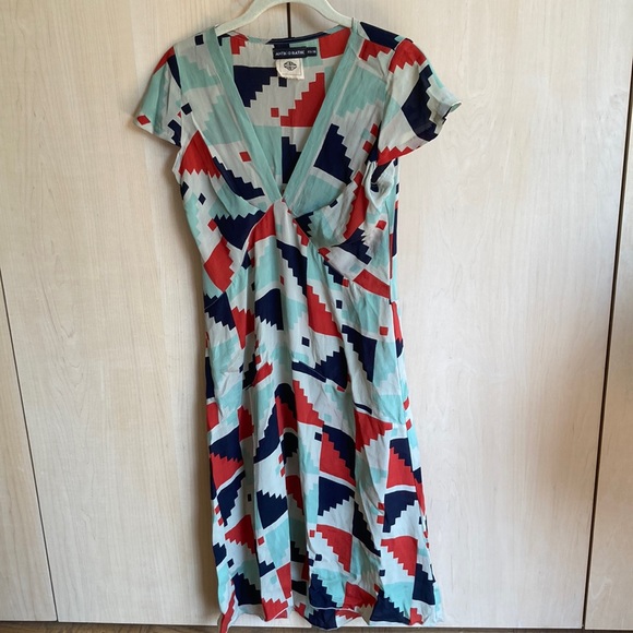 **SOLD** Blue, green, red pattern silk dress - Picture 1 of 8